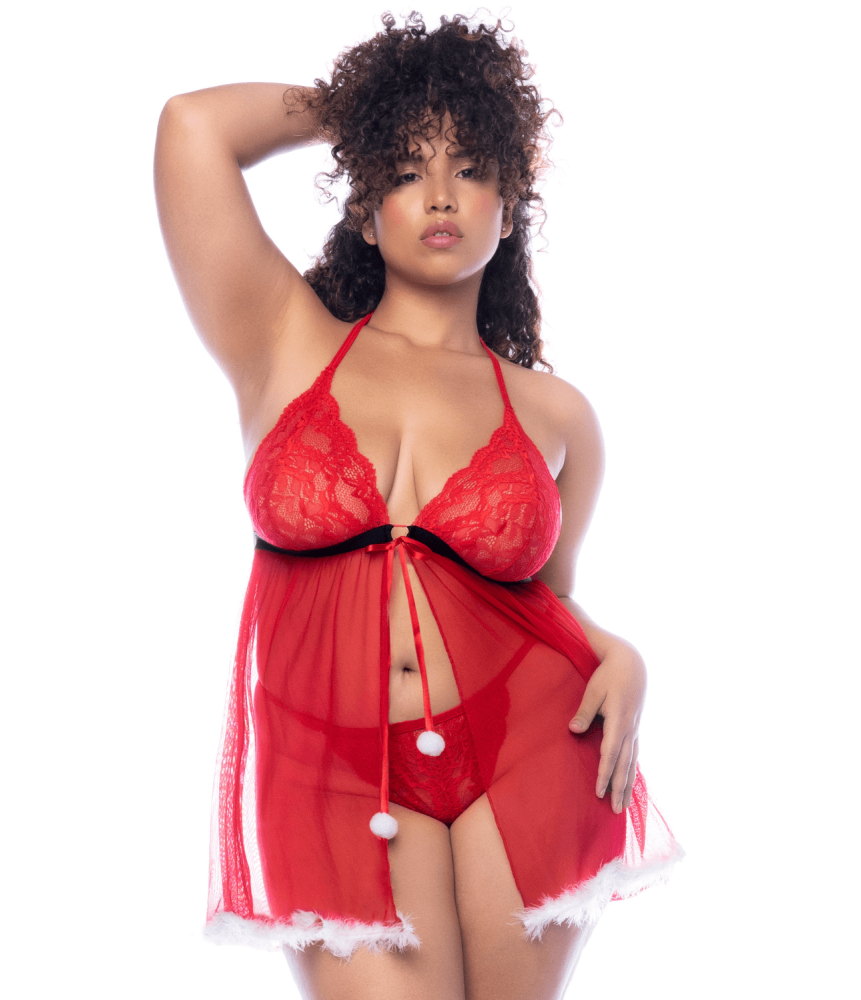 Costume sexy Mère Noël grande taille avec babydoll et string 
